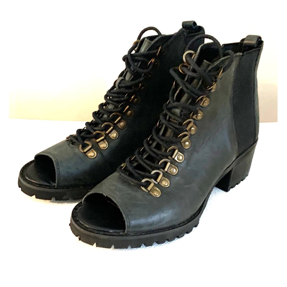 Open tie black tie up boots